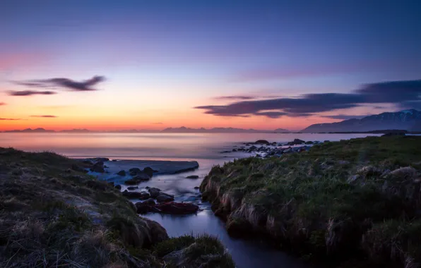 Картинка море, закат, побережье, Норвегия, Norway, Lofoten