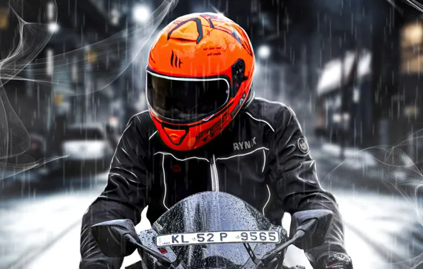 Картинка yamaha, helmet, bikes, Orange Helmet Biker