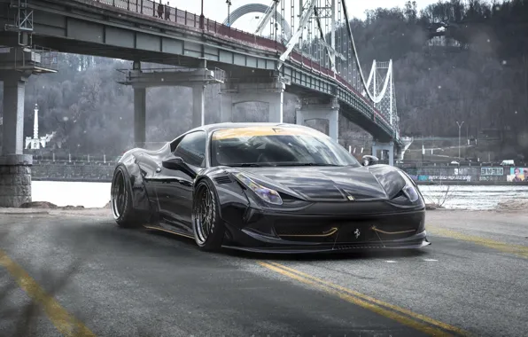 Авто, Черный, Мост, Машина, Ferrari, Car, Art, Render