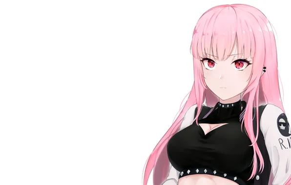 Girl, sexy, cleavage, pink hair, long hair, boobs, anime, beautiful