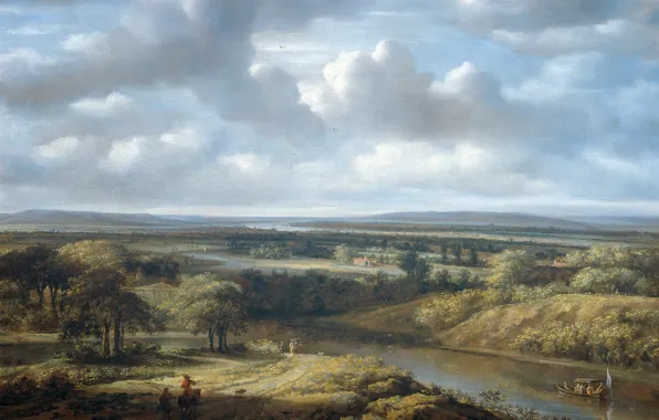 Картинка природа, картина, Речной Пейзаж, Конинк Филипс