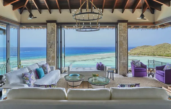 Вилла, интерьер, гостиная, Virgin Islands, Villa Brise De Mer, вид на океан, Oil Nut Bay, …