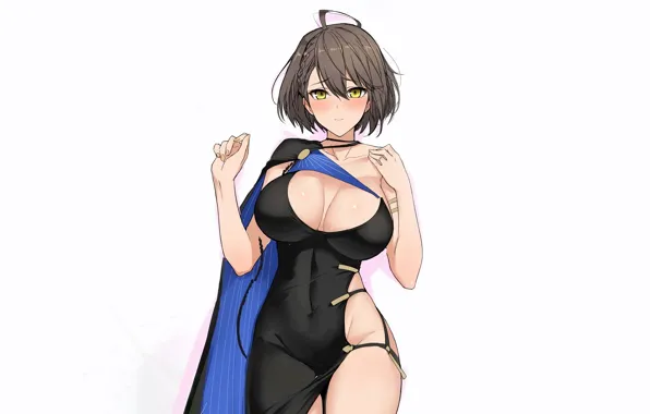 Girl, sexy, cleavage, dress, brown hair, boobs, anime, beautiful