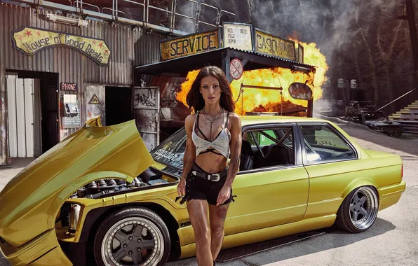 Девушка, секси, модель, BMW, брюнетка, sexy, красотка, E30