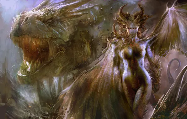 Картинка дракон, Девушка, демон