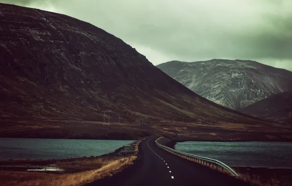 Картинка dark, road, autumn, mountains, hills, dull