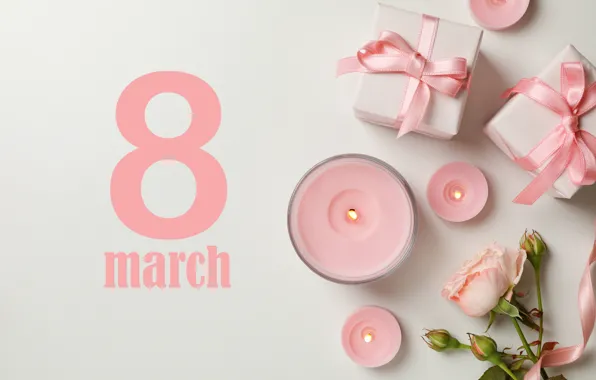 Цветы, подарок, роза, свечи, rose, happy, 8 марта, pink