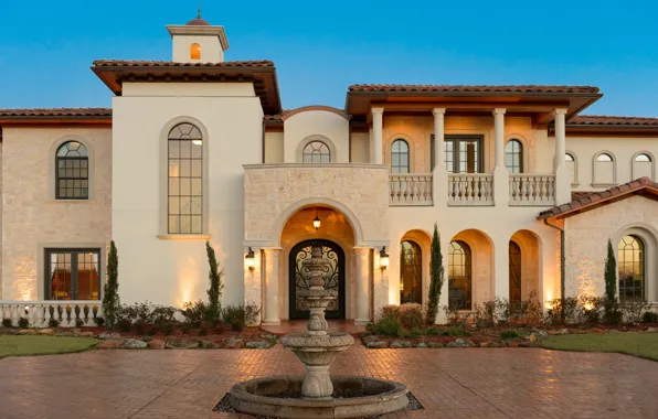 Картинка вилла, двор, фонтан, Spanish Mediterranean Luxury Home