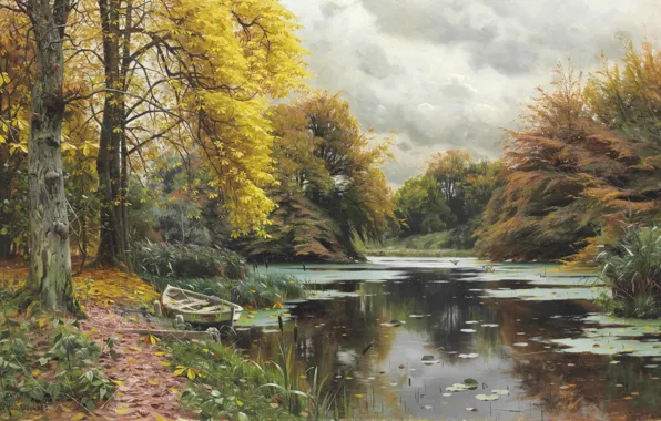 Датский живописец, 1903, Петер Мёрк Мёнстед, Peder Mørk Mønsted, Речной пейзаж, Danish realist painter, River …