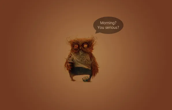 Картинка сова, кофе, утро, morning, serious, серьезно