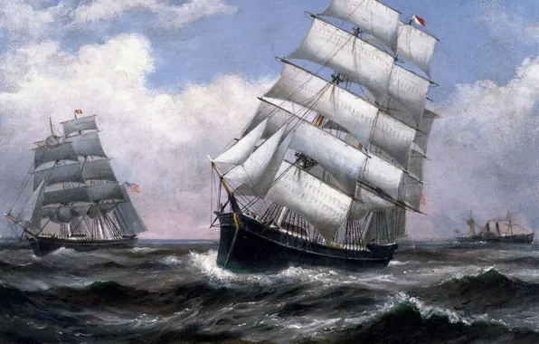 Море, парусник, живопись, Xanthus Smith
