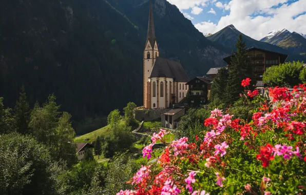 Горы, Австрия, церковь, Carinthia, Heiligenblut