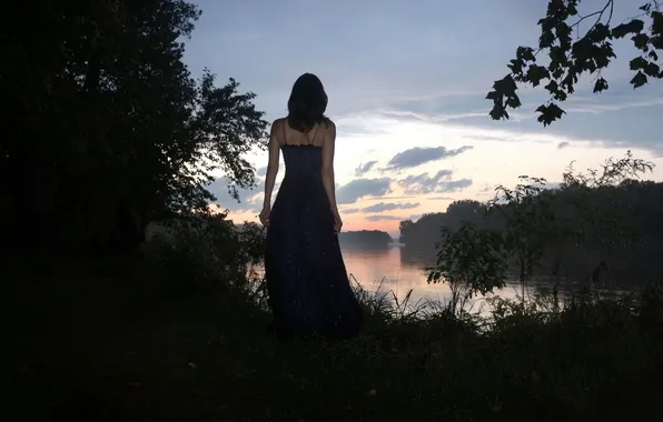 Картинка девушка, ночь, озеро