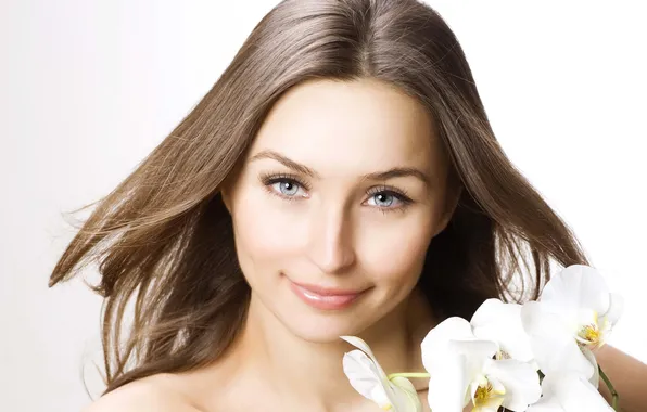 Цветы, лицо, улыбка, волосы