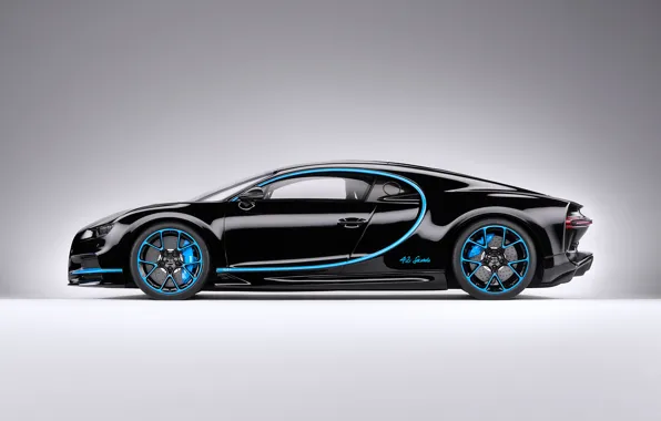 Фон, чёрный, арт, вид сбоку, гиперкар, Bugatti Chiron