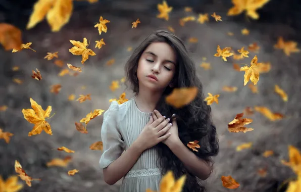 Картинка осень, листья, девочка
