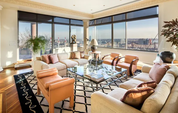 Интерьер, мегаполис, Manhattan, NYC, гостиная