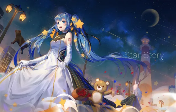 Ночь, девочка, Hatsune Miku, Vocaloid, Вокалоид, Хатсуне Мику