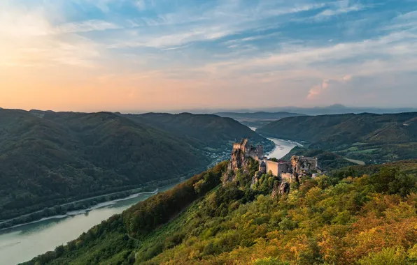 Картинка река, замок, вид