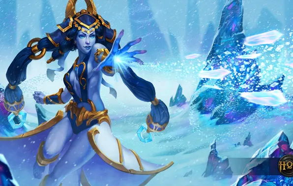 Девушка, снег, магия, art, Heroes of Newerth, Shiva, Snow Queen, moba
