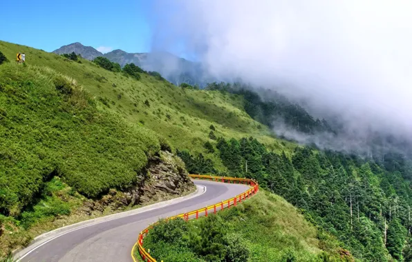Картинка road, trees, nature, mountains
