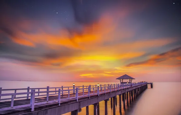 Картинка Thailand, beach, bridge, bay, Wooded bridge