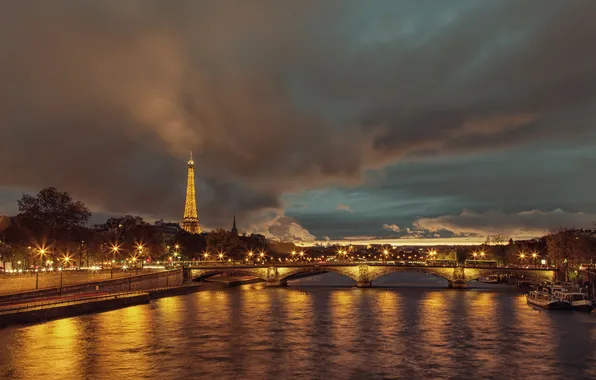 Вода, мост, река, Франция, Париж, Сена, Эйфелева башня, Paris