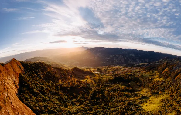 Небо, облака, деревья, горы, sky, trees, mountains, clouds