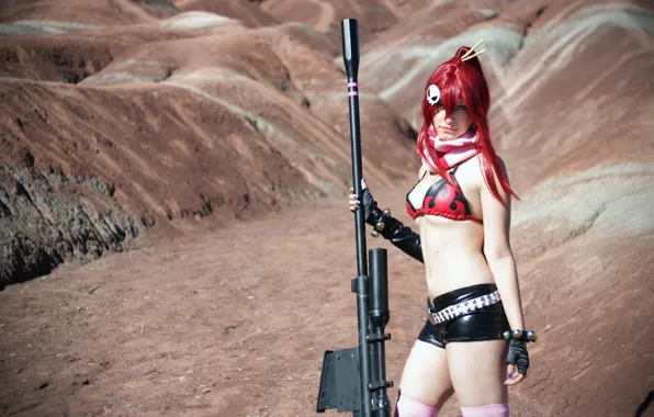 Девушка, костюм, Gurren Lagann, винтовка, cosplay, Yoko