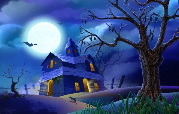 Картинка ночь, Хеллоуин, ужас, страшно
