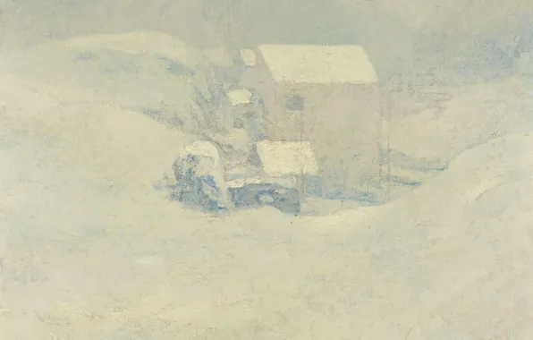 Пейзаж, дом, картина, Снег, Джон Генри Твахтман, John Henry Twachtman