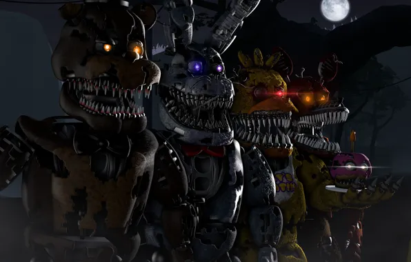 Светящиеся глаза, механические куклы, Пять ночей у Фредди, Five Nights at Freddy`s
