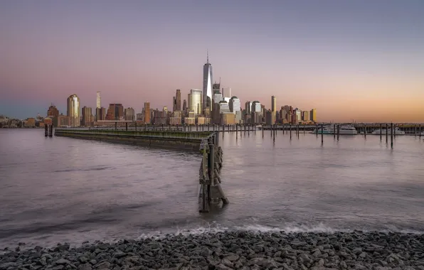 Картинка закат, город, Manhattan