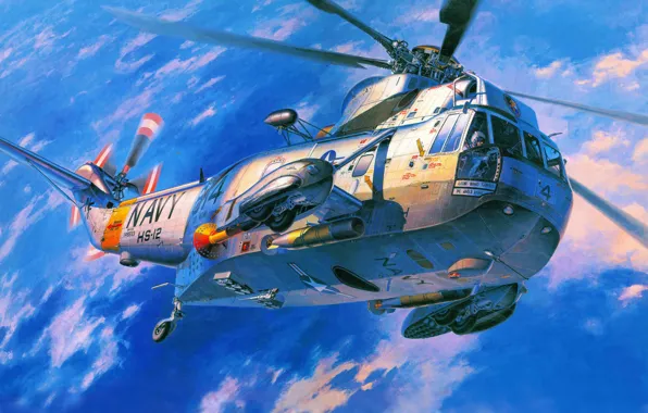 Картинка арт, вертолет, Sikorsky, Сикорский, ВМС, Sea, транспортный, противолодочный