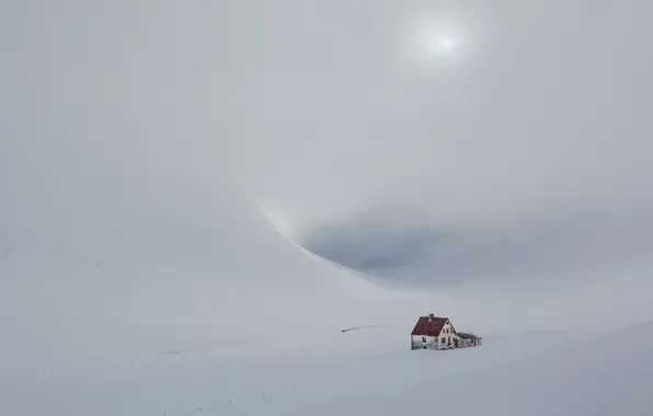 Картинка снег, пейзаж, горы, дом