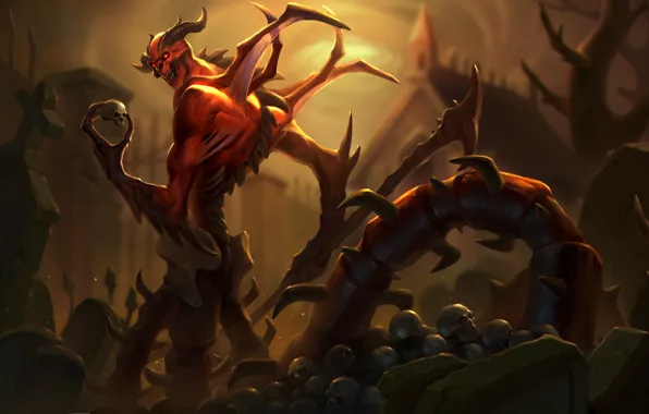 Череп, демон, рога, hon, art, Heroes of Newerth, Mephisto Myrmidon, Myrmidon