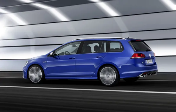 Картинка синий, движение, Volkswagen, универсал, 2014, Golf R Estate