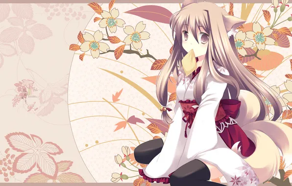 Картинка цветы, кимоно, лисичка, foxgirl