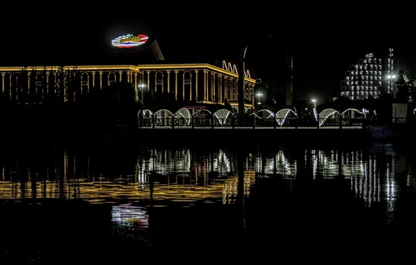 Lights, night, park, pond, Tajikistan, Dushanbe, Kide FotoArt