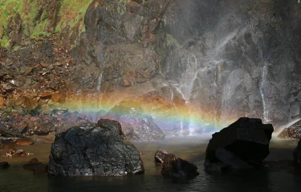 Водопад, Скалы, Камни, Радуга, Rainbow, Nature, Waterfall, Malaysia