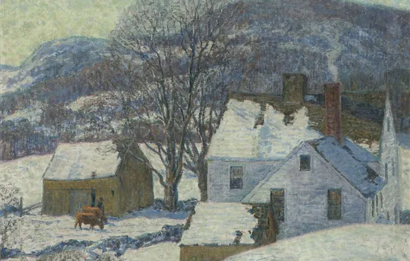 Зима, пейзаж, дом, картина, Уилсон Ирвайн, Wilson Henry Irvine, Сцена на ферме