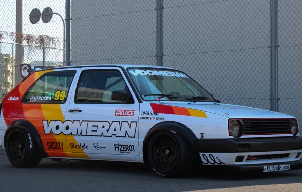 Volkswagen, White, Golf, Black Wheels, Golf Mk2