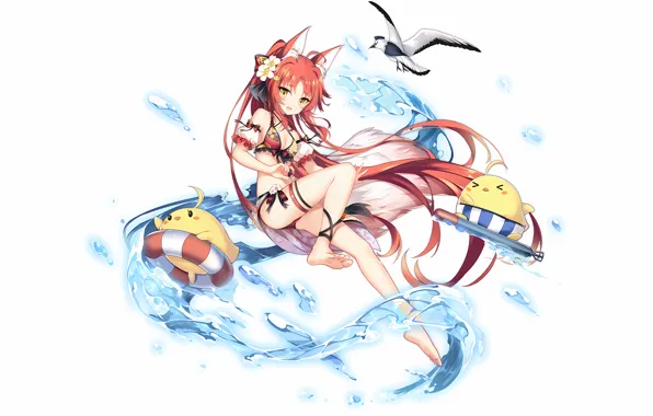 Girl, sexy, cleavage, red hair, long hair, legs, boobs, animal ears