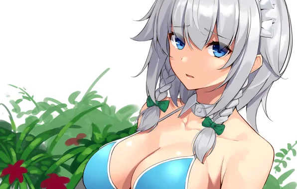 Girl, sexy, cleavage, boobs, anime, blue eyes, beautiful, short hair