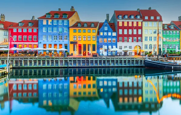 Картинка Дания, Denmark, Copenhagen, Копенгаген, Nyhavn Canal, Цветные дома, Colourful Homes, канал Нюхавн