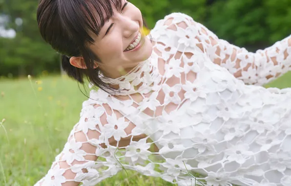 Grass, Beautiful, Asian, Model, Smile, Woman, Cute, Lying Down