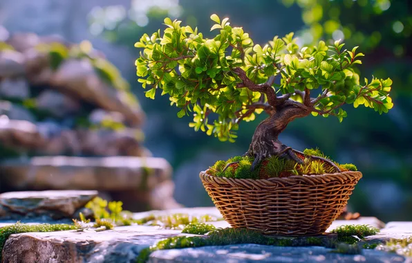 Картинка trees, nature, plants, bonsai, AI art