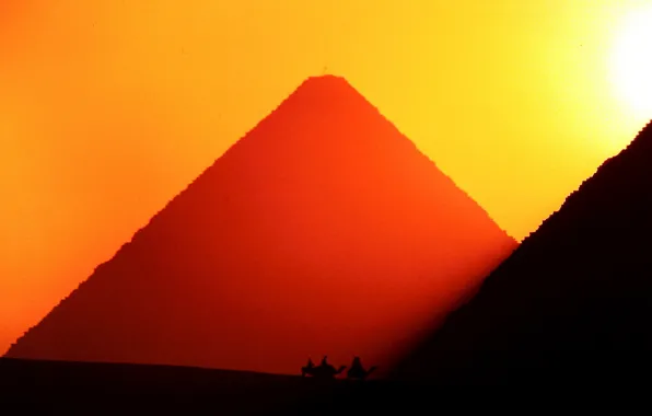 Картинка Гиза, зарево, Египет, пирамиды, караван