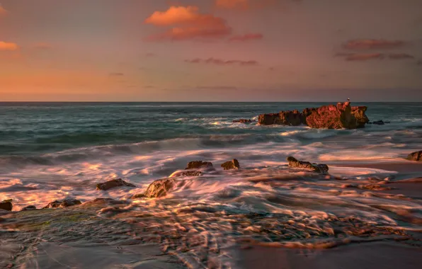 Картинка море, волны, пляж, небо, облака, свет, пейзаж, природа