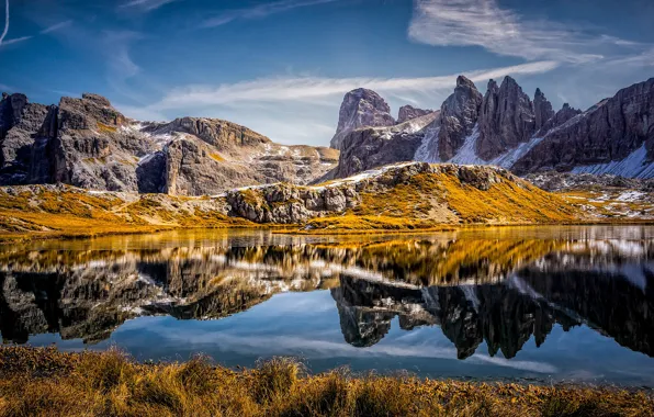 Горы, озеро, отражение, Италия, Italy, Доломитовые Альпы, Южный Тироль, South Tyrol